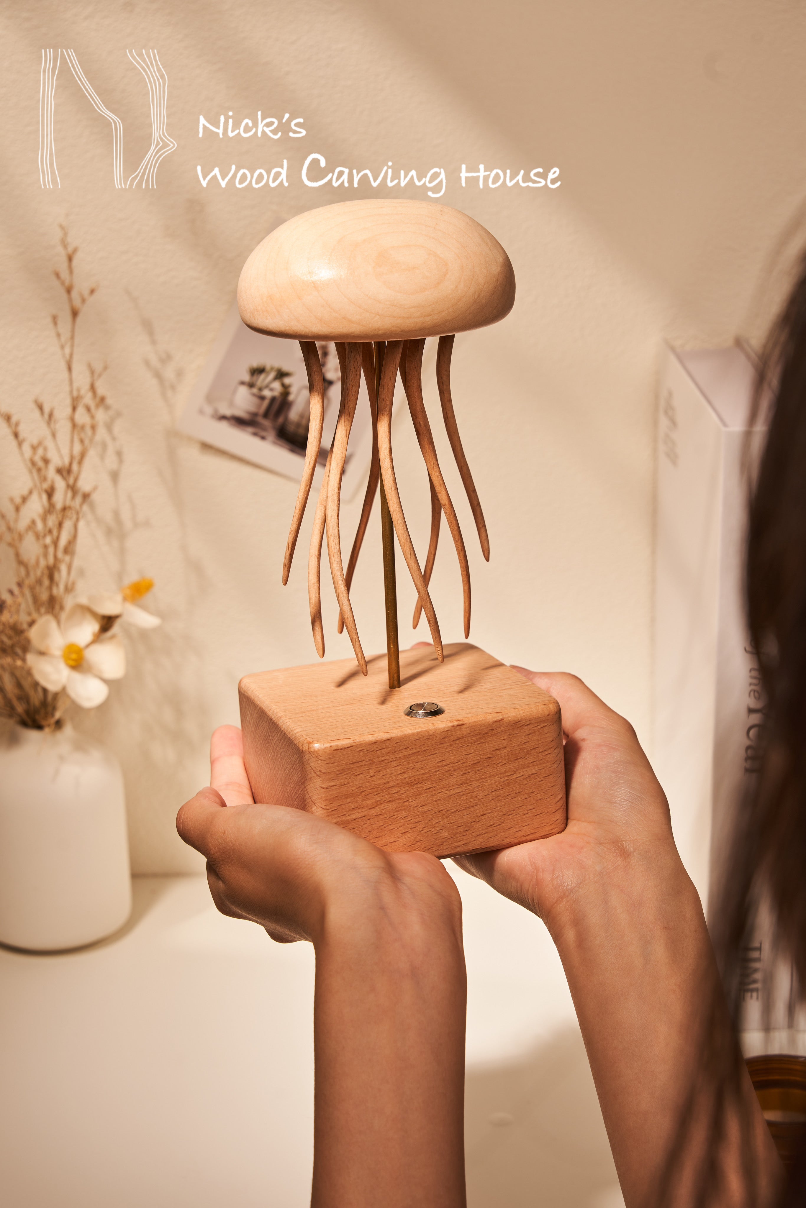Handcrafted Wooden Jellyfish Automaton